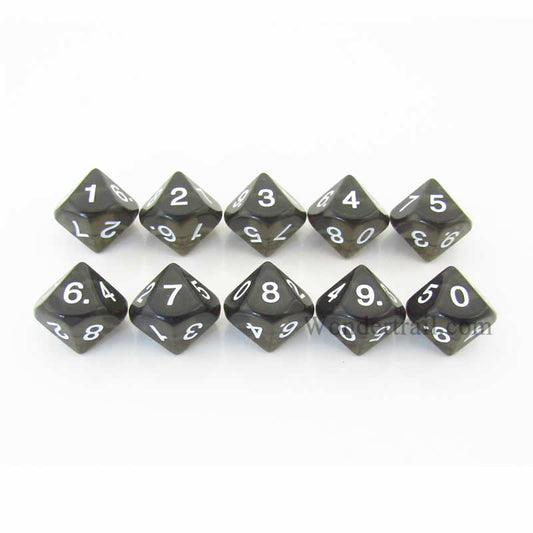 KOP08526 Smoke Transparent Dice White Numbers D10 16mm Pack of 10 Main Image