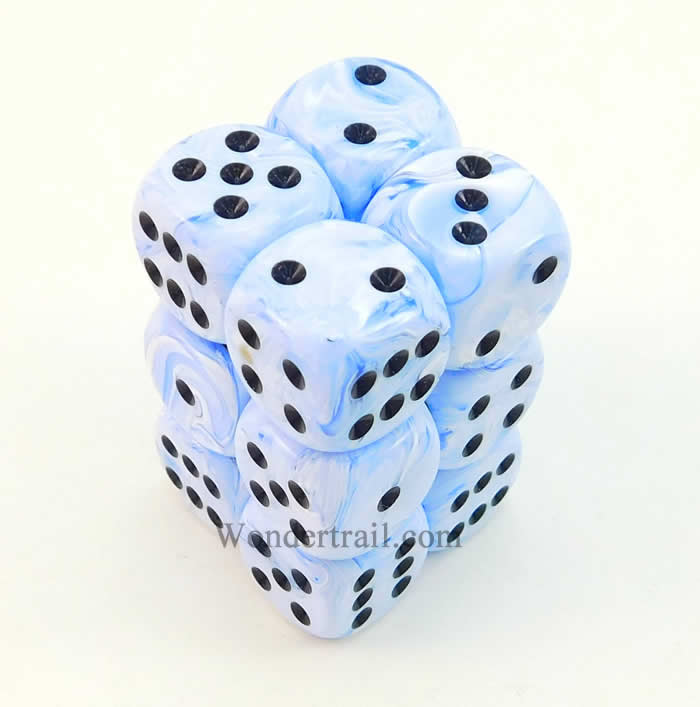 KOP08590 Blue Swirl Deluxe Dice Black Pips D6 16mm (5/8in) Pack of 12 Main Image