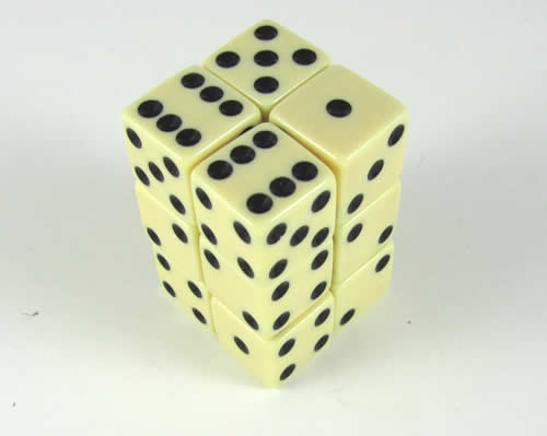 KOP08628 Ivory Opaque Dice with Black Pips D6 16mm (5/8in) Pack of 12 Main Image