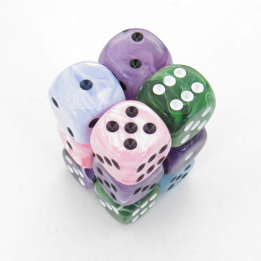 KOP08750 Assorted Swirl Deluxe Dice Pips D6 16mm (5/8in) Pack of 12 Main Image