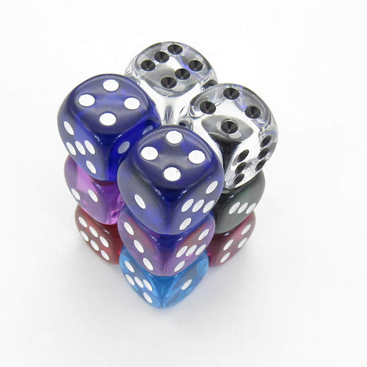 KOP08751 Assorted Transparent Deluxe Dice Pips D6 16mm Pack of 12 Main Image