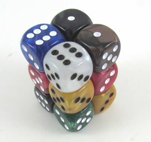 KOP08793 Assorted Marbleized Deluxe Dice Pips D6 16mm Pack of 12 Main Image