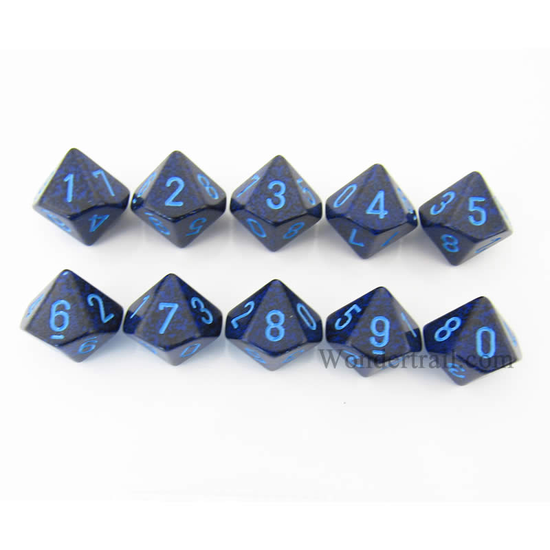 KOP08808 Cobalt Elemental Dice Blue Numbers D10 16mm Pack of 10 Main Image