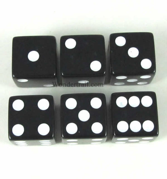 KOP08969 Black Opaque Dice with White Pips D6 16mm (5/8in) Pack of 6 Main Image