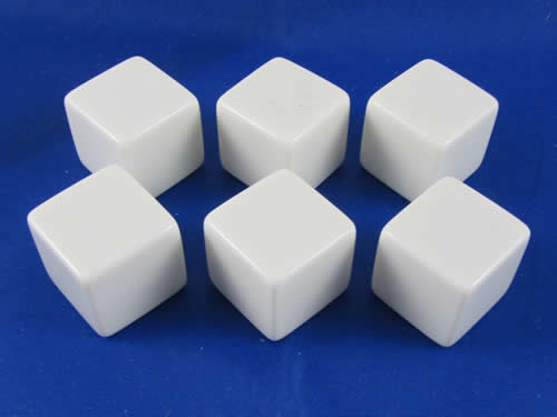 KOP09433 White Opaque Blank Dice with No Pips D6 19mm (3/4in) Pack of 6 Main Image