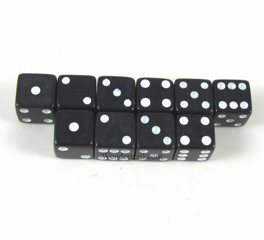 KOP09871 Black Opaque Dice with White Pips D6 8mm (5/16in) Pack of 10 Main Image