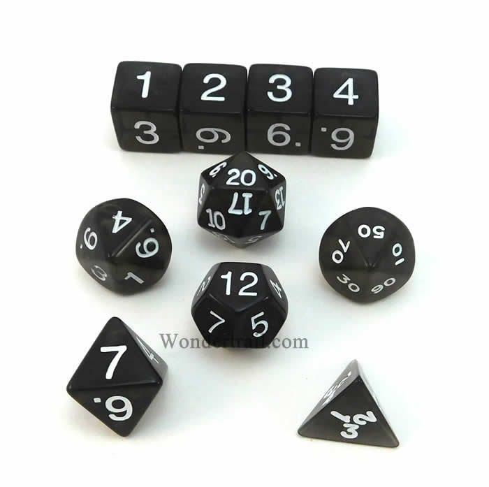KOP09954 Smoke Transparent Dice White Numbers 16mm (5/8in) Set of 10 Main Image