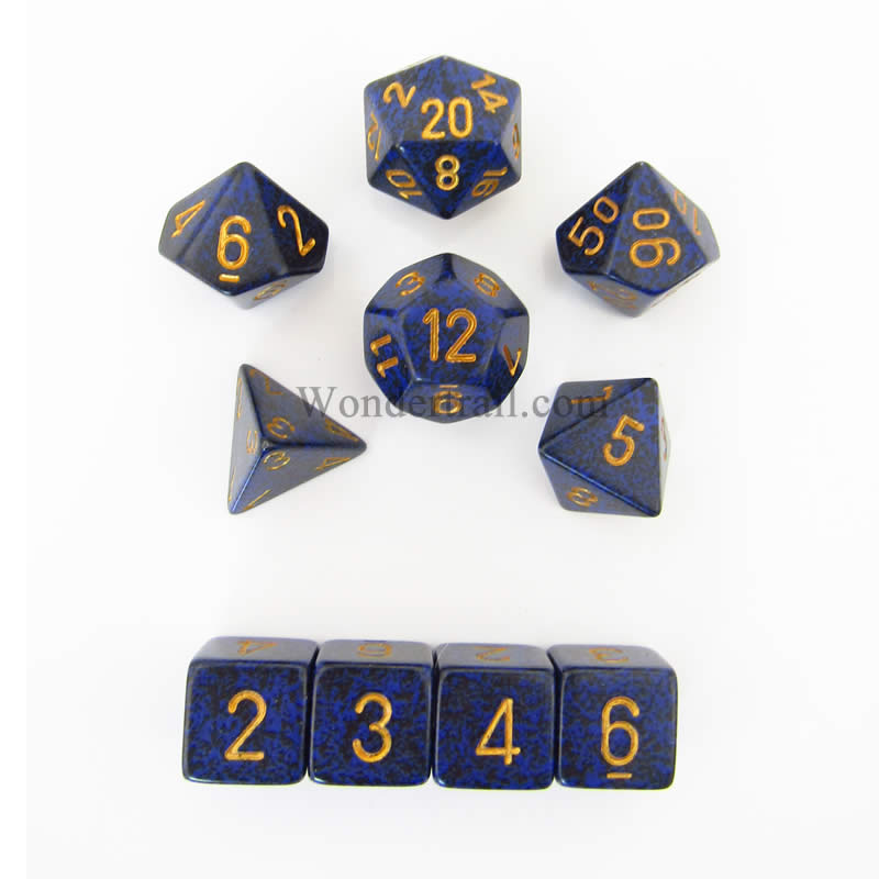 KOP09985 Golden Cobalt Elemental Dice Gold Numbers 16mm Set of 10 Main Image