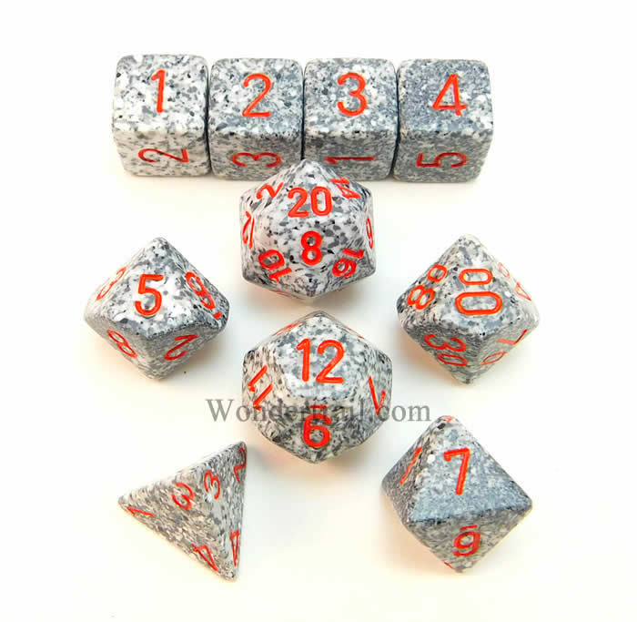 KOP09987 Granite Elemental Dice with Red Numbers 16mm (5/8in) Set of 10 Main Image