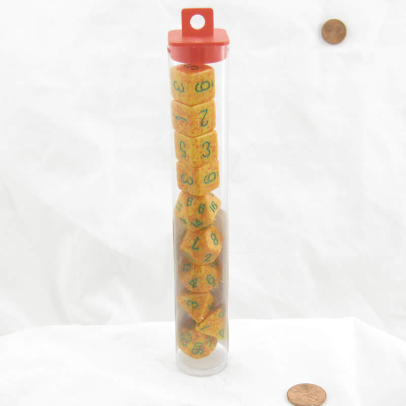 KOP09999 Lotus Elemental Dice with Green Numbers 16mm (5/8in) Set of 10 Main Image