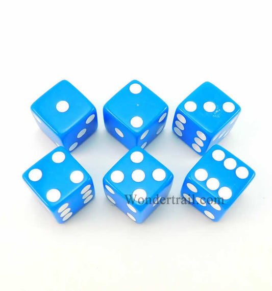 KOP10760 Blue Opaque Dice with White Pips D6 16mm (5/8in) Pack of 6 Main Image