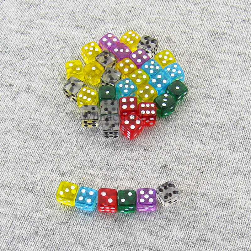 KOP10796 Assorted Transparent Colors Dice Pips D6 5mm (13/64in) Pack of 30 Main Image