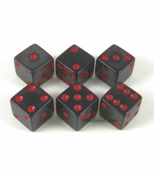 KOP10876 Smoke Transparent Dice Red Pips D6 16mm (5/8in) Pack of 6 Main Image