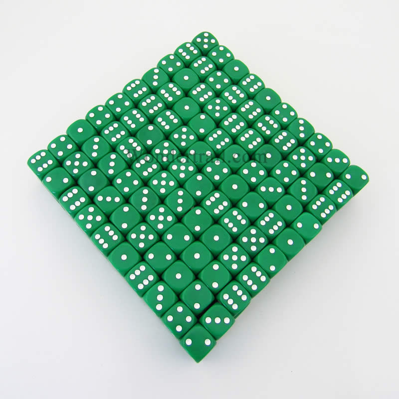 KOP11472 Green Opaque Dice White Pips D6 16mm (5/8in) Bulk Pack of 200 Main Image
