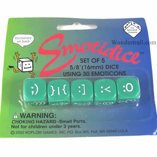 KOP11777 Emotidice Green Dice White Emoticons D6 16mm (5/8in) Pack of 5 Main Image
