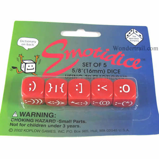 KOP11778 Emotidice Red Dice White Emoticons D6 16mm (5/8in) Pack of 5 Main Image