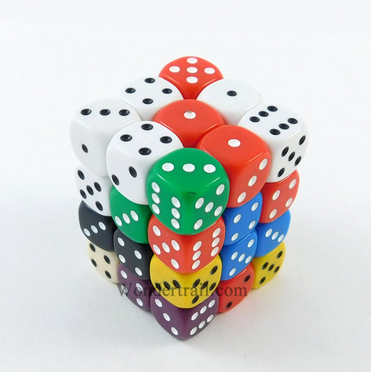KOP11981 Assorted Opaque Dice with Pips D6 12mm (1/2in) Pack of 36 Main Image