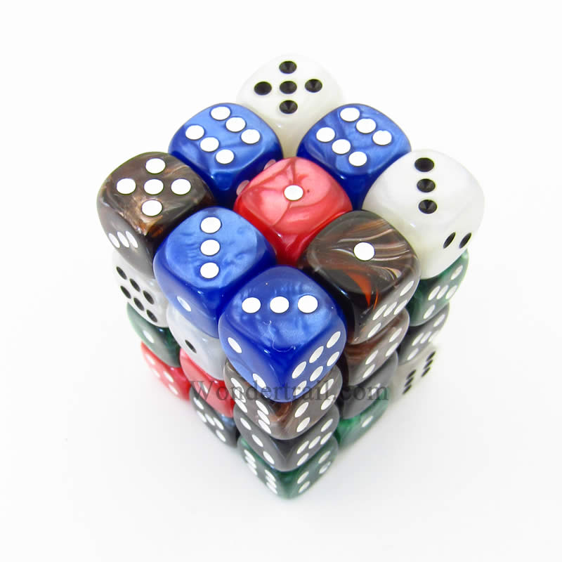 KOP11992 Assorted Marblized Dice with Pips D6 12mm (1/2in) Pack of 36 Main Image
