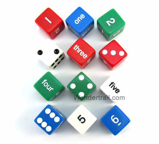 KOP12950 Number Dice 4 Different Colors D6 16mm (5/8in) Set of 12 Dice Main Image