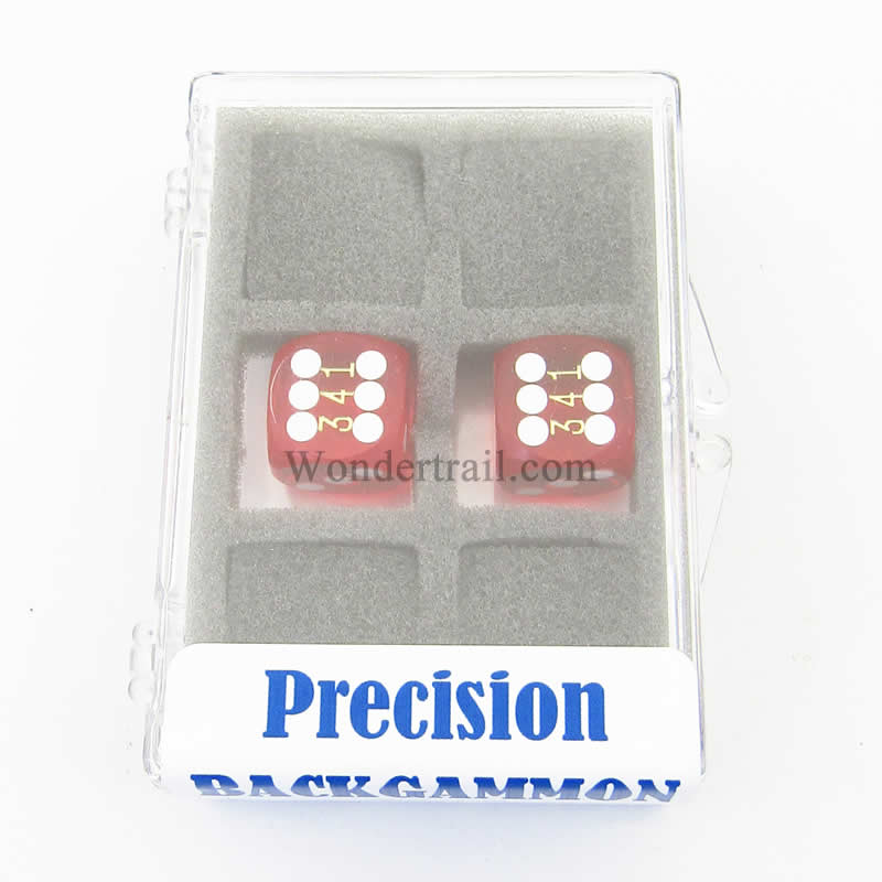 KOP12995 Dark Red Transparent D6 Precision Backgammon Dice White Pips Main Image