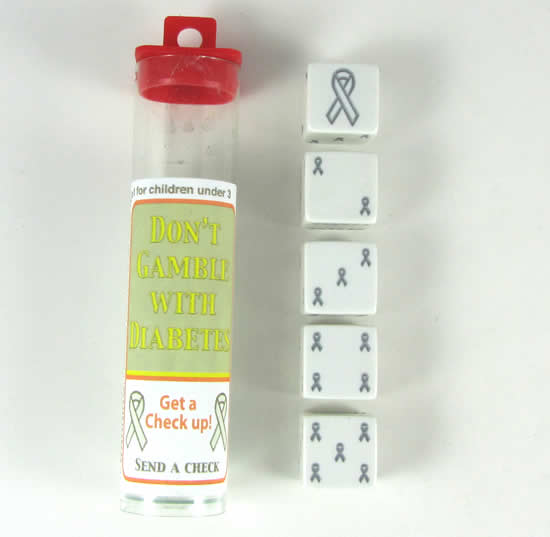 KOP13763 Silver Ribbon White Dice with Silver Ribbons D6 19mm Set of 5 Main Image