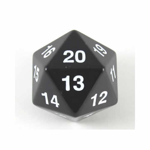 KOP14796 Black Countdown Die White Numbers D20 55mm (2.17in) Pack of 1 Main Image