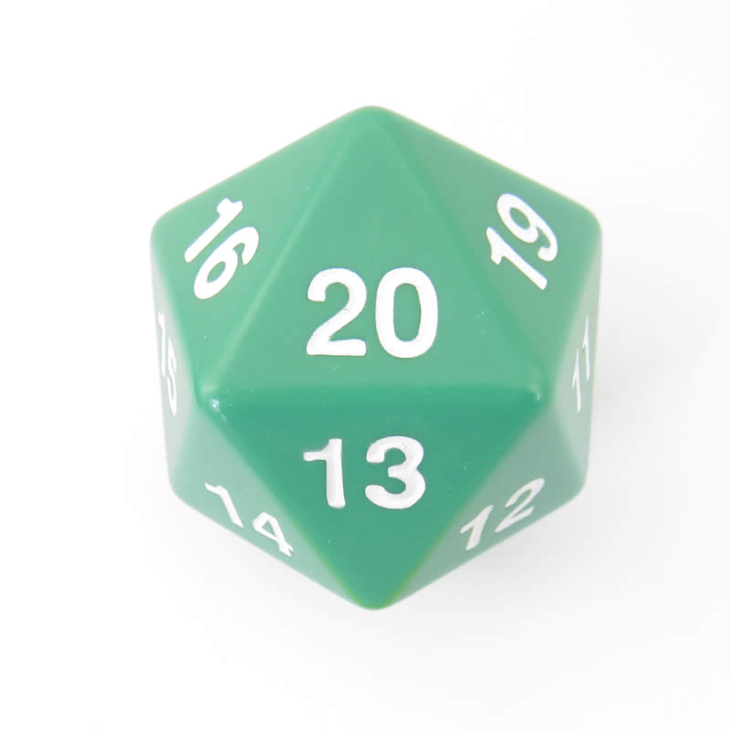 KOP14798 Green Countdown Die White Numbers D20 55mm (2.17in) Pack of 1 Main Image
