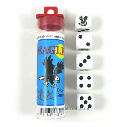 KOP14819 Eagle Dice Game White Opaque Dice Black Pips D6 16mm Main Image