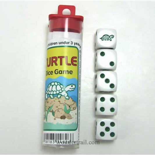 KOP14826 Turtle Dice Game White Opaque Dice with Green Pips D6 16mm (5/8in) Koplow Games Main Image