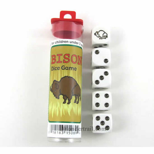 KOP15089 Bison Dice Game White Opaque Dice with Black Pips D6 16mm Main Image