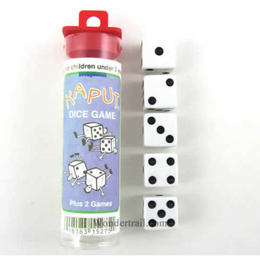 KOP15275 Kaput Dice Game White Opaque Dice with Black Pips D6 16mm Main Image