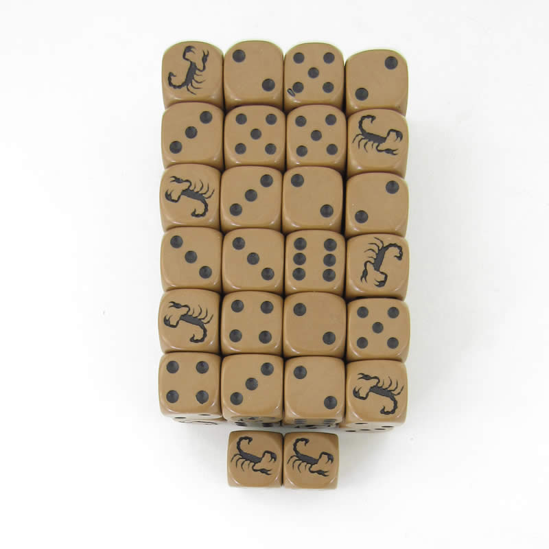 KOP15539 Scorpion Dice Brown Opaque Black Pips D6 16mm Bulk Pack of 50 Main Image
