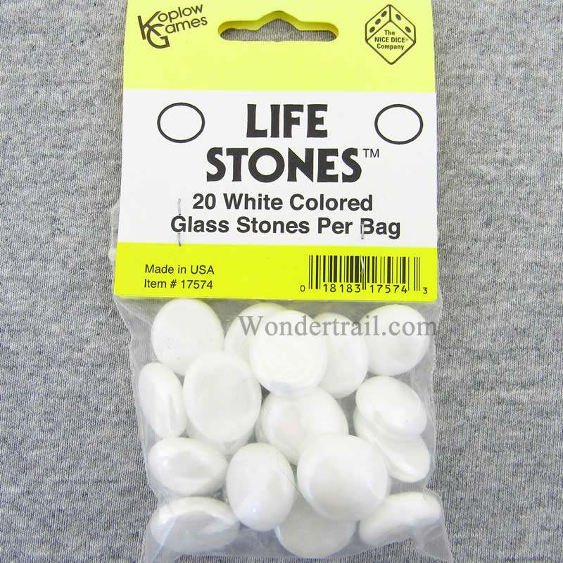 KOP17574 White Glass Gaming Stones Pack of 20 Koplow Games Main Image