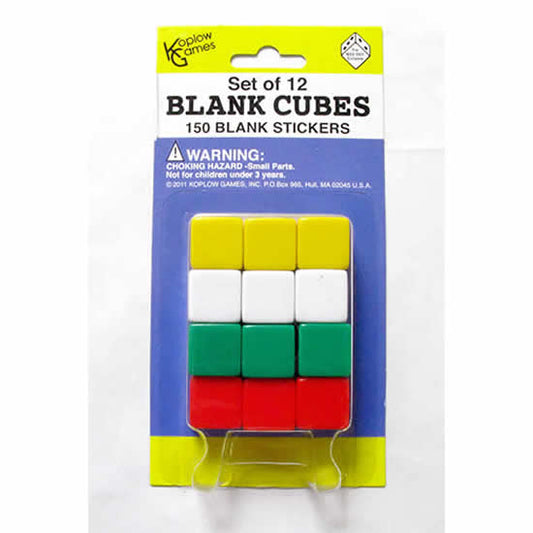 KOP17586 Assorted Opaque Blank Dice Cubes No Pips D6 16mm Pack of 12 Main Image