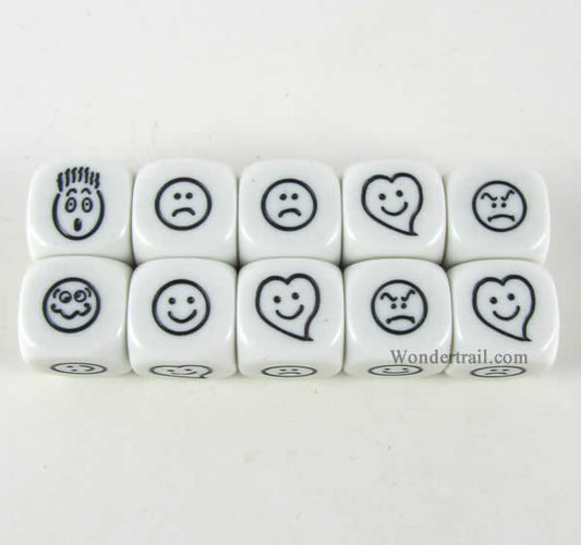 KOP18010 Smiley Face Dice White Dice Black Faces D6 16mm Pack of 2 Main Image