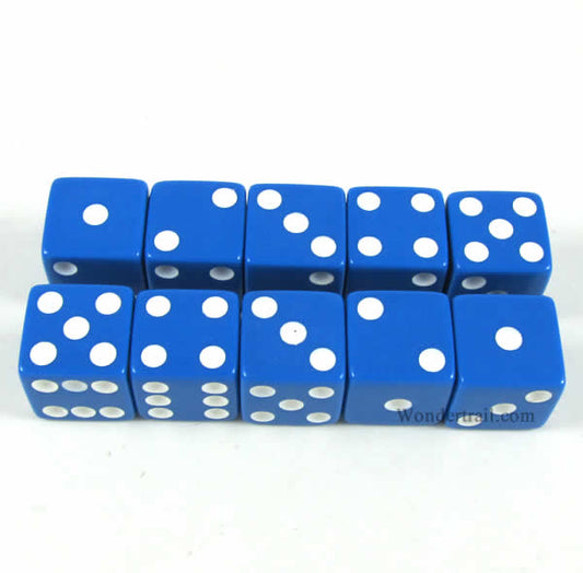 KOP18318 Blue Opaque Dice with White Pips D6 16mm (5/8) Set of 10 Main Image