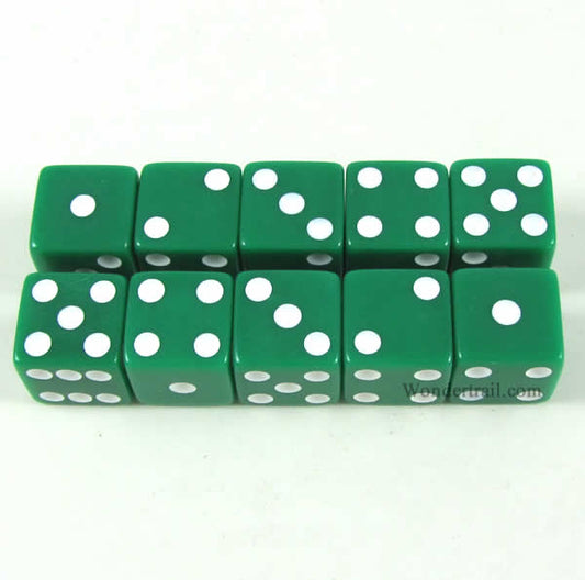 KOP18321 Green Opaque Dice with White Pips D6 16mm (5/8) Set of 10 Main Image