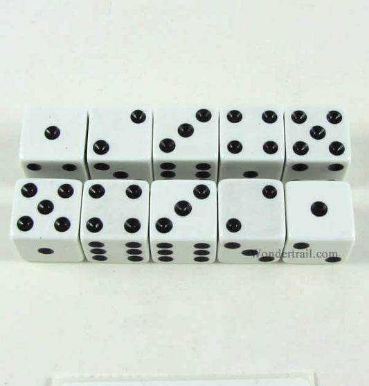 KOP18327 White Opaque Dice with Black Pips D6 16mm (5/8) Set of 10 Main Image