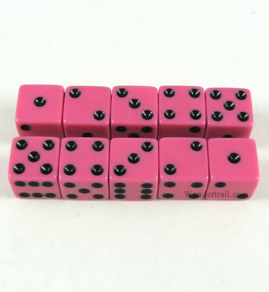 KOP18333 Pink Opaque Dice with Black Pips D6 16mm (5/8) Set of 10 Main Image