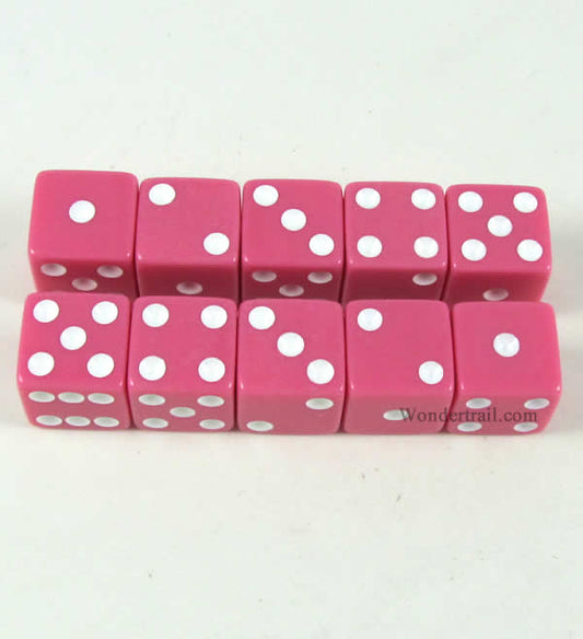 KOP18336 Pink Opaque Dice with White Pips D6 16mm (5/8) Set of 10 Main Image