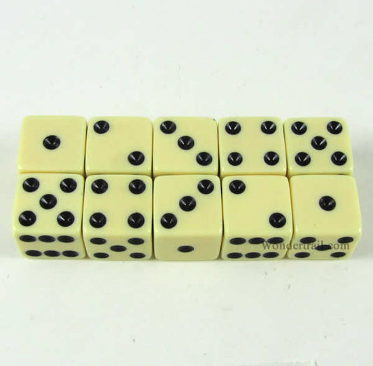 KOP18342 Ivory Opaque Dice with Black Pips D6 16mm (5/8) Set of 10 Main Image