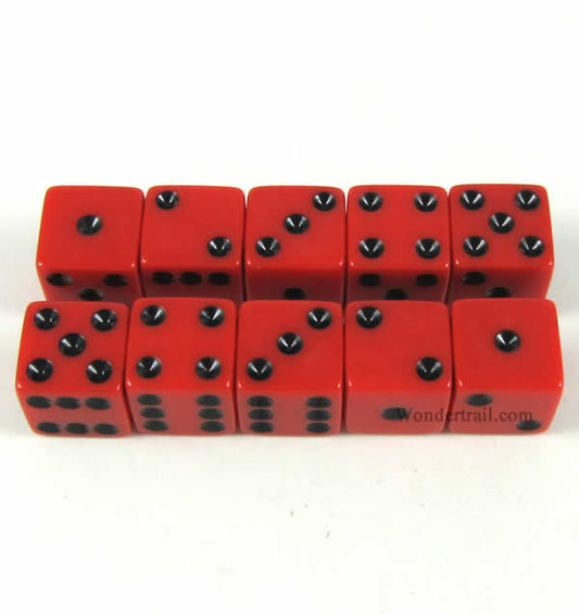 KOP18345 Red Opaque Dice with Black Pips D6 16mm (5/8) Set of 10 Main Image
