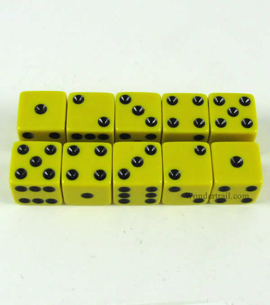 KOP18348 Yellow Opaque Dice with Black Pips D6 16mm (5/8) Set of 10 Main Image