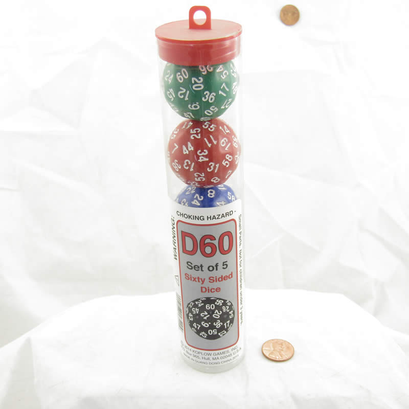 KOP18520 D60 5 Assorted Colors With Numbers 35mm (1.37in) Set of 5 Dice Koplow Games 2nd Image