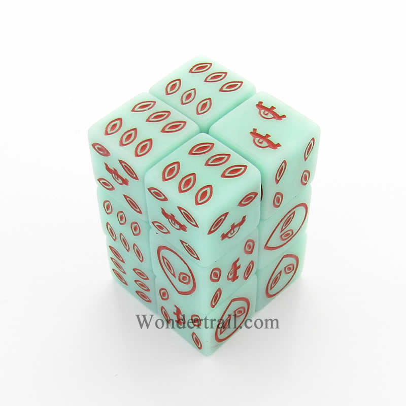 KOP18766 Green Alien Glow in Dark Dice Red Aliens D6 16mm (5/8in) Pack of 12 Main Image