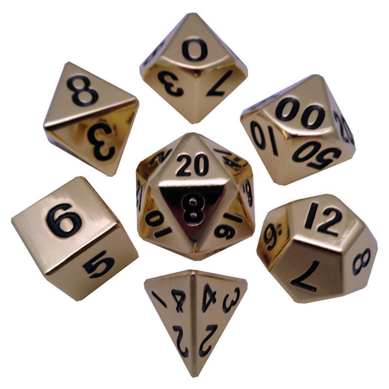 MET001 Gold Color Solid Metal Dice 16mm (5/8in) 7-Dice Set Main Image