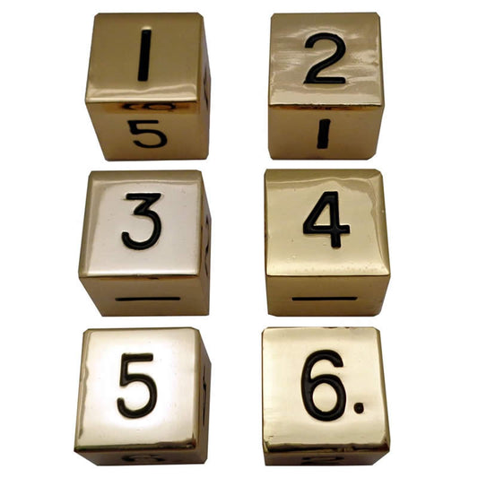 MET0016 Gold Color Solid Metal Dice Polyhedral D6 16mm (5/8in) Pack of 6 Main Image