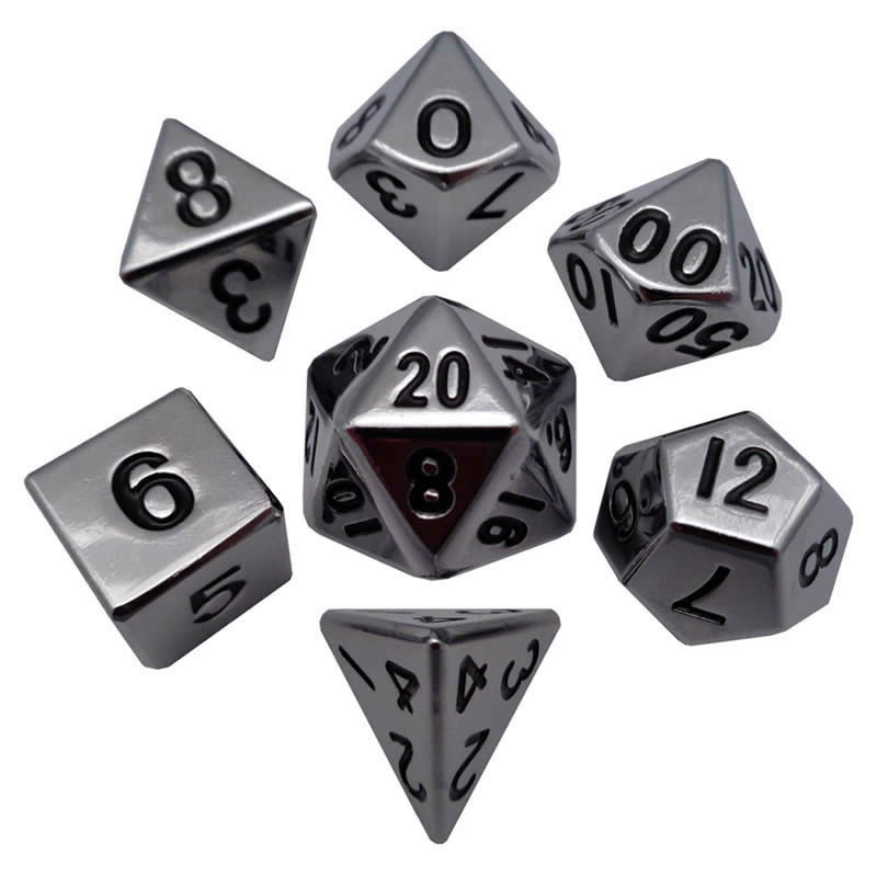 MET002 Silver Color Solid Metal Dice Polyhedral 7-Dice Set 16mm Main Image
