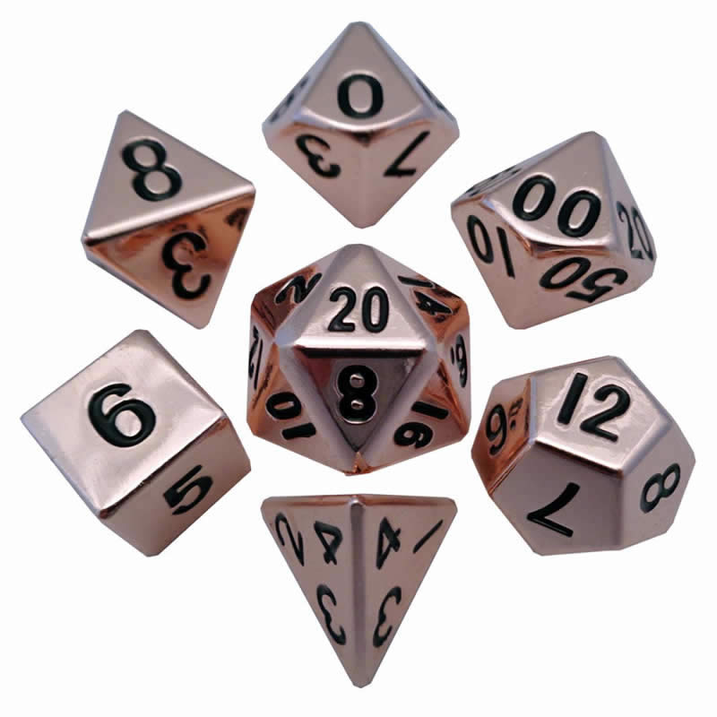 MET003 Copper Color Solid Metal Dice 16mm (5/8in) 7-Dice Set Main Image