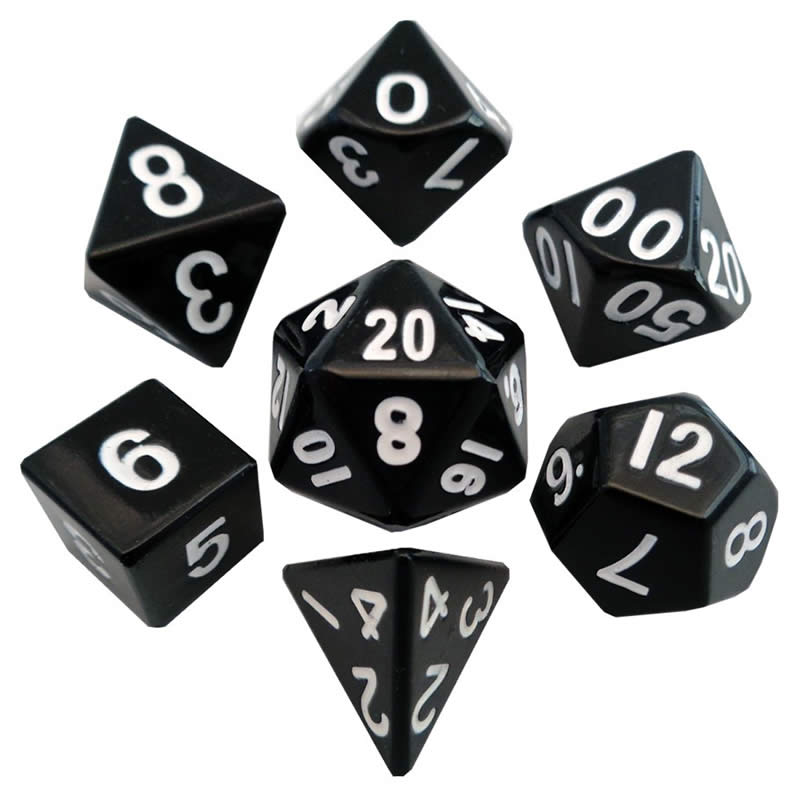 MET004 Black Color Solid Metal Dice Polyhedral 16mm (5/8in) 7-Dice Set Main Image